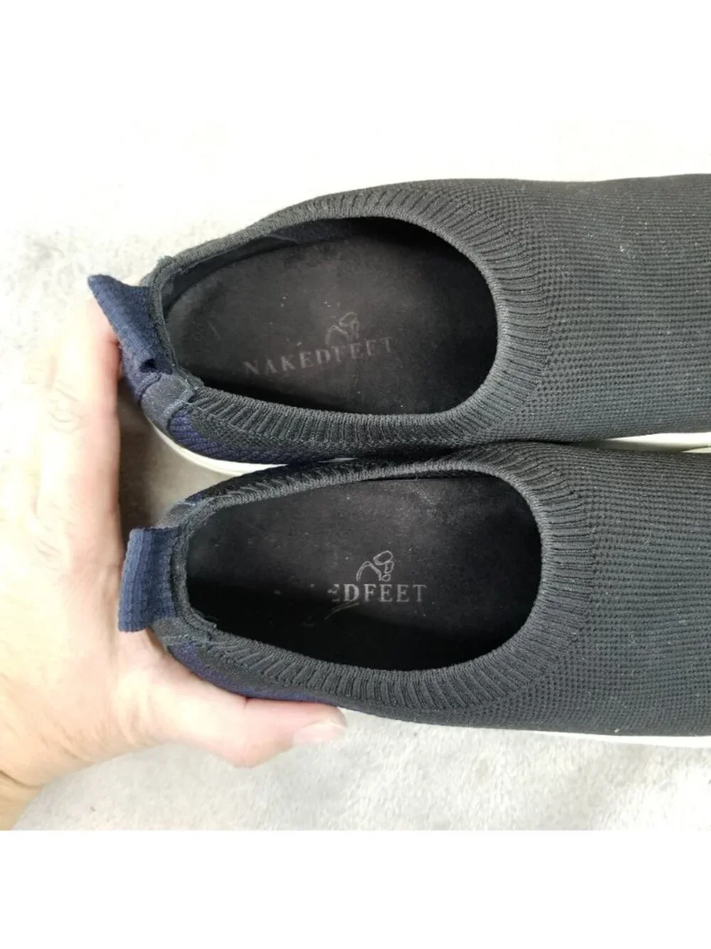 Naked Feet Shoes Womens Size 8 Adapt Black Blue Knit Slip On Sneakers *Read*